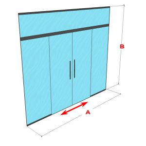 Szilárd fal tolóajtókkal - 2x ajtó, 2x FIX, felülvilágítás